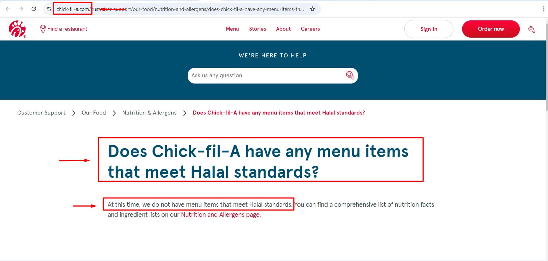 Chick Fil-A proof that they do not serve halal food in North America